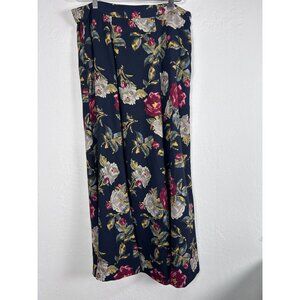 Vintage Susan Bristol Womens Floral Print Midi Skirt Size 12 Navy Made in USA
